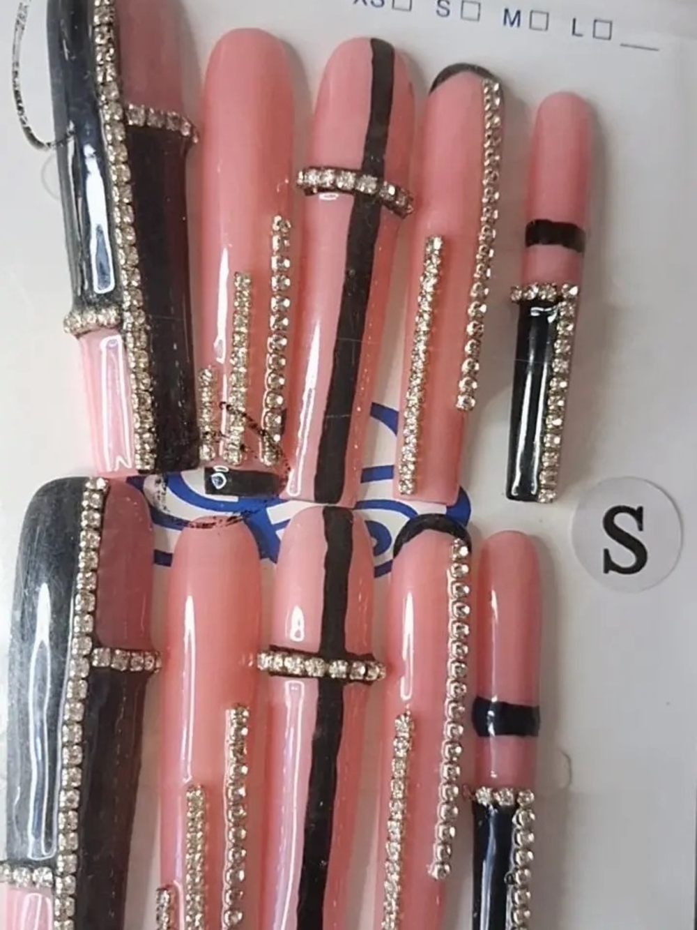 Crystal Accent Pink & Black Nail Tip Set